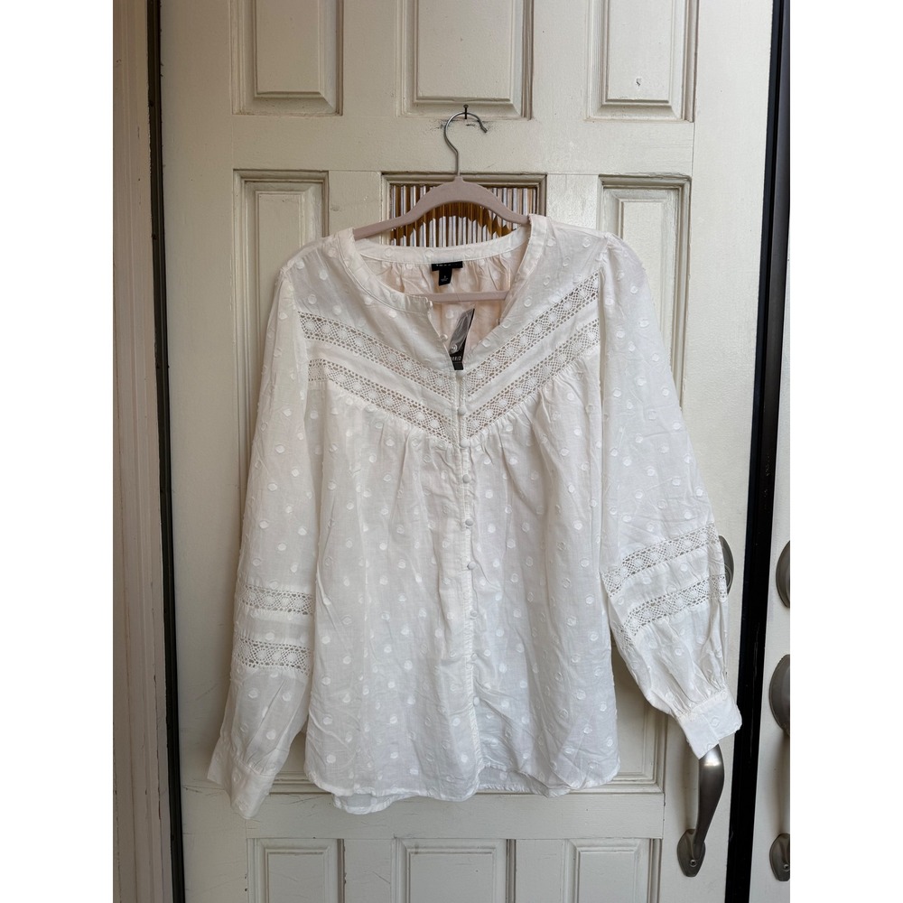 Torrid White Cotton Clip Dot Lace Trim Boho Blouse Cloud Dancer Size 1X 14-16